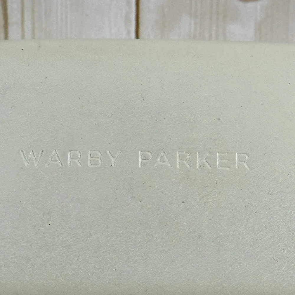 Warby Parker Sunglass Eyewear Glass Case Hard Clamshell Bone Outer Blue Interior